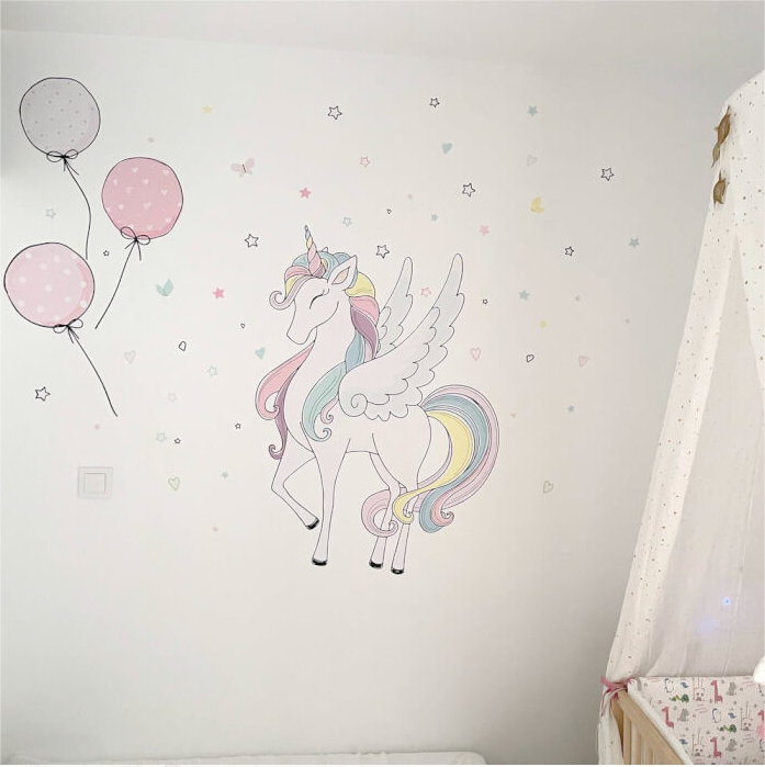 Vienaragis - vaivorykštės spalvos, tekstilinis sienų lipdukas