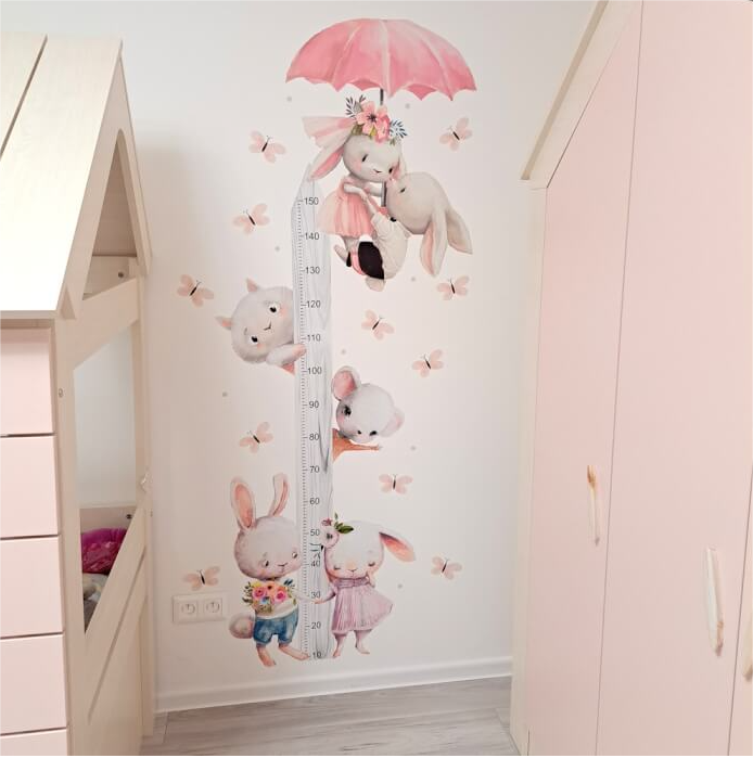 Ūgio matuoklė mergaitėms .Akvareliniai zuikiai