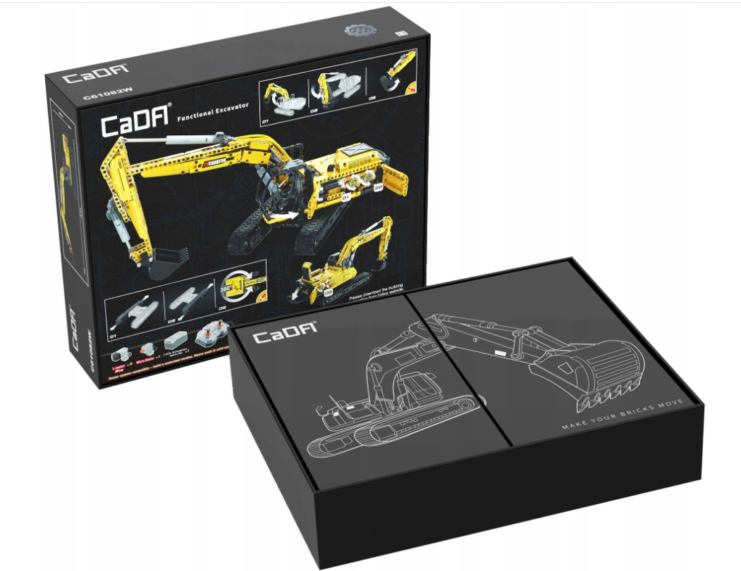 CaDA konstruktorius TECHNIC FUNKCINĖS STATYBINĖS EKSKAVATORIUS GELTONAS DIDELIS 1702 EL.