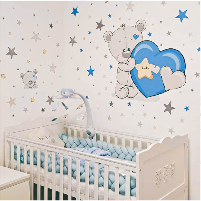 Berniukų sieninis lipdukas - Maco su žvaigždutėmis mėlynos spalvos