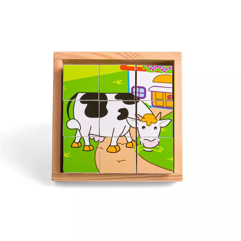 Bigjigs medinės kaladėlės-dėlionė Ūkis (9 el.)