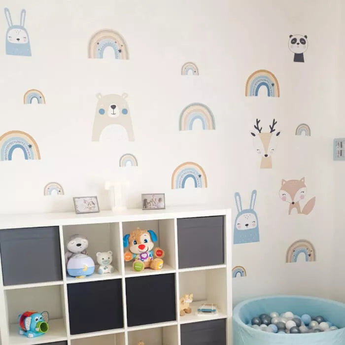 Vaivorykštės pastelinėmis spalvomis, neutralūs sieniniai lipdukai