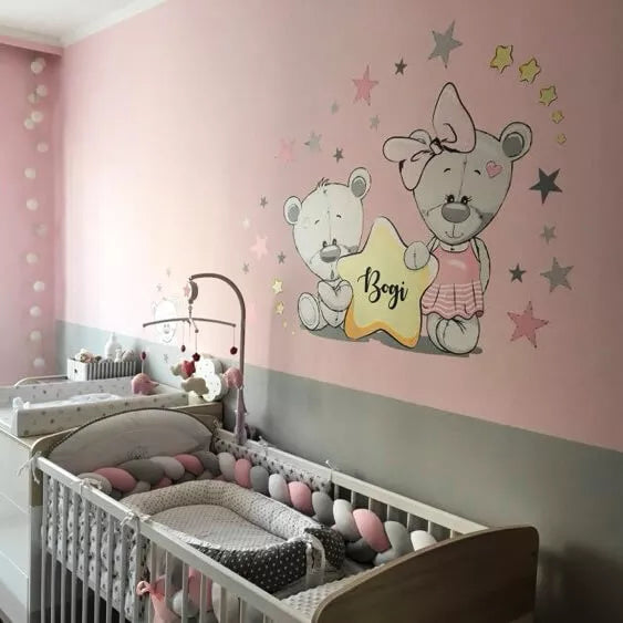 Sieninis lipdukas Meškiukas su rožinėmis žvaigždėmis