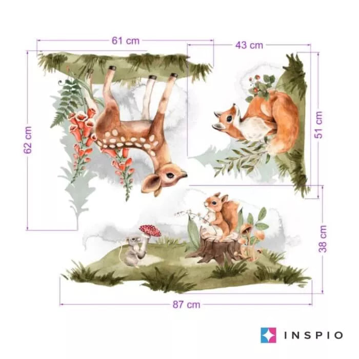 Sieninis lipdukas – elnias, lapė, voverė