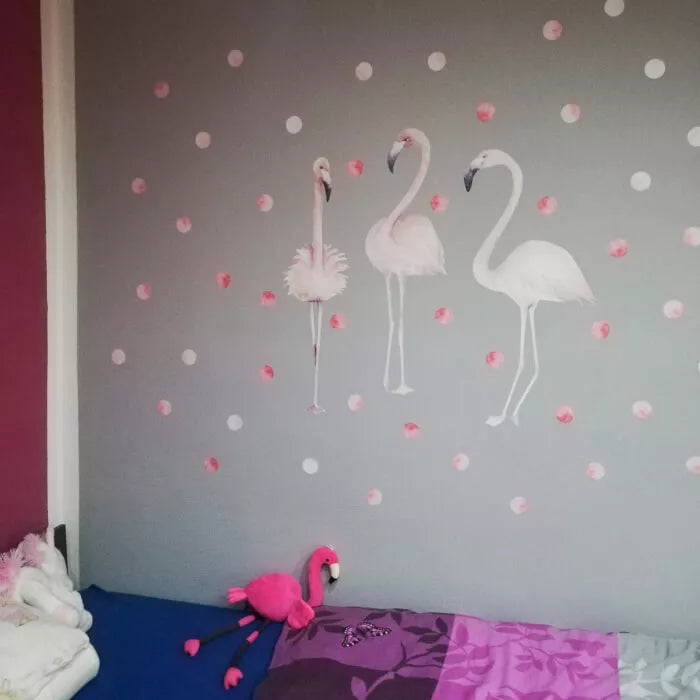 Sienų lipdukas – rožinis flamingas su rutuliukais