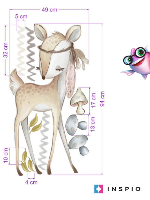 Rudos spalvos lipdukas su stirna vaikų kambariui
