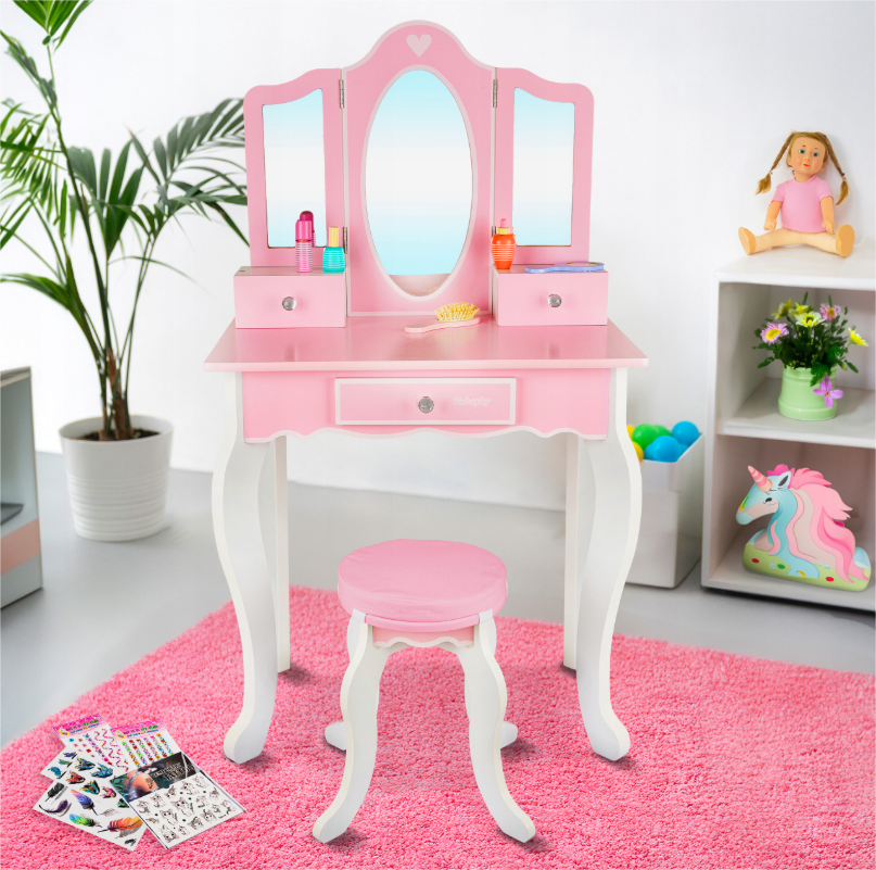 KINDERPLAY DIDELIS MEDINIS STALAS VAIKAMS MERGAITĖMS 105,5 cm + Tatuiruotės