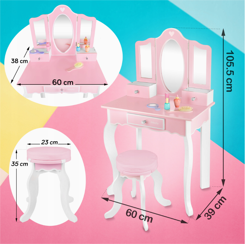 KINDERPLAY DIDELIS MEDINIS STALAS VAIKAMS MERGAITĖMS 105,5 cm + Tatuiruotės