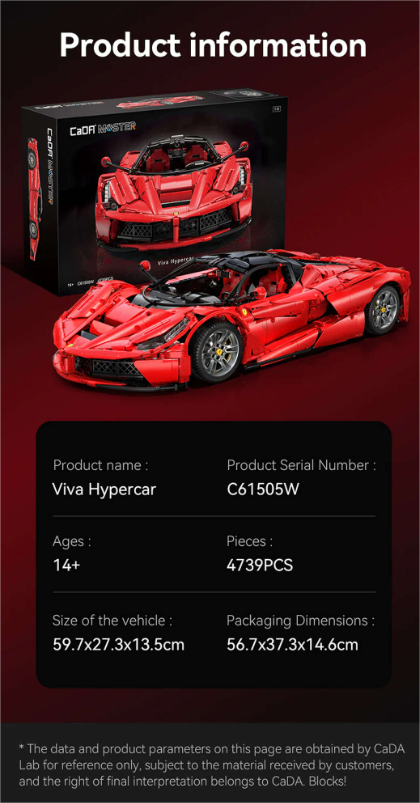 CaDA Master konstruktorius SPORTINIS AUTOMOBILIS 60CM VIVA HYPERCAR RACING CAR 4739 EL.