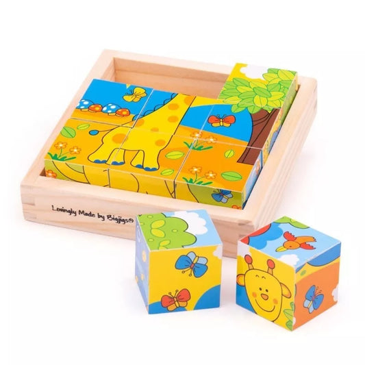 Bigjigs medinės kaladėlės-dėlionė Safaris (9 el.)