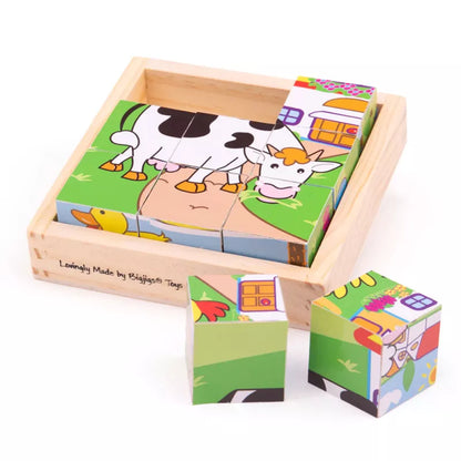 Bigjigs medinės kaladėlės-dėlionė Ūkis (9 el.)