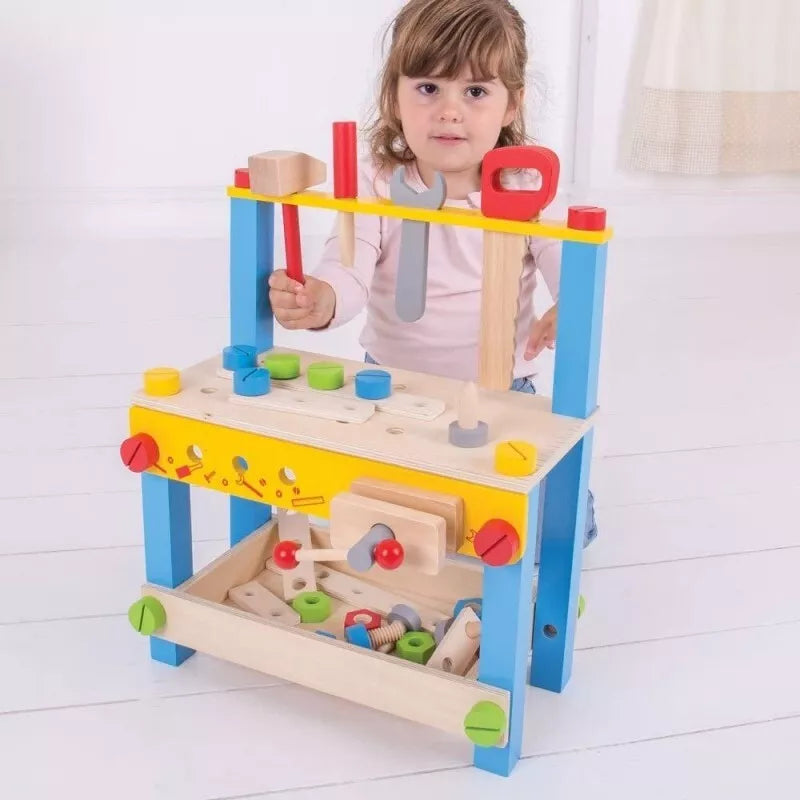Bigjigs medinis vaikiškas meistro stalas (26 el.)