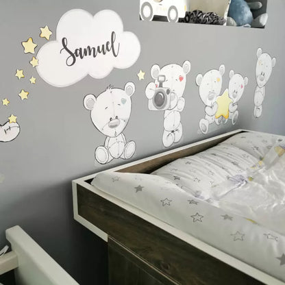 Sienų lipdukai .Meškiukai virš lovelės su vardu