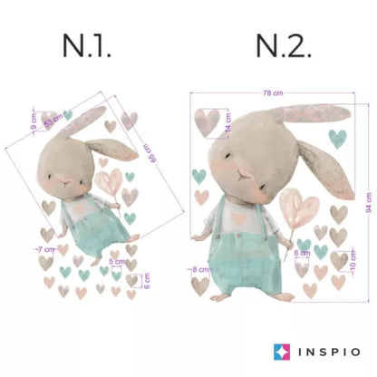 Kiškučio lipdukas su širdele - sienos lipdukas