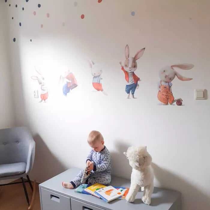 Akvareliniai sieniniai lipdukai. Zuikučiai.