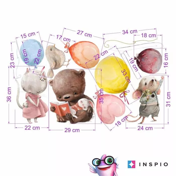 Lipdukai virš lovos – pastelinių spalvų gyvūnėliai su balionais