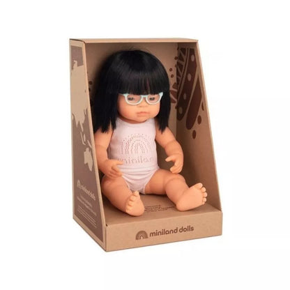 Miniland lėlė mergaitė su akinukais (azijietė, 38 cm.)