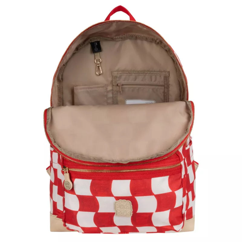 Pick & Pack mokyklinė kuprinė Raudoni langeliai, L