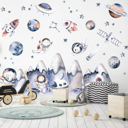 Sieninis lipdukas berniukams „Astronautai ir kosmosas“
