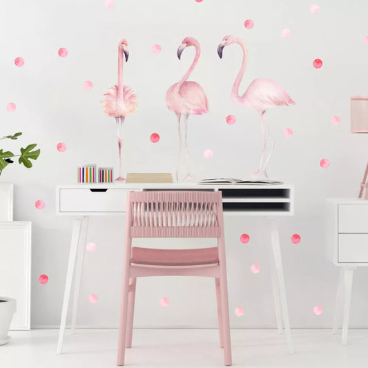 Sienų lipdukas – rožinis flamingas su rutuliukais